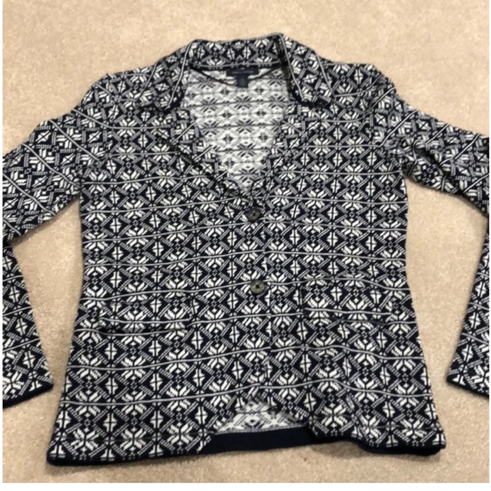 Tommy Hilfiger Navy Blue and White Patterned Blazer